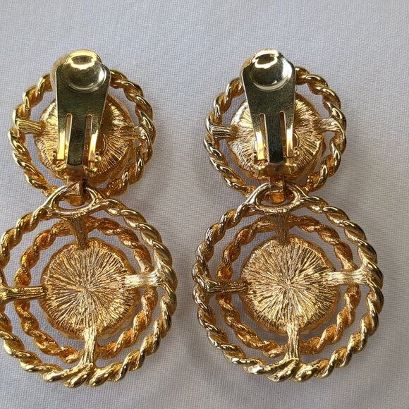 Vintage Gold-Tone and Faux Pearl Drop Earrings - Picture 3 of 11